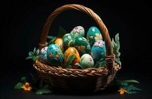 AI generated easter eggs in a basket, photo