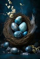 AI generated colorful easter eggs in a nest with stars and stars, photo