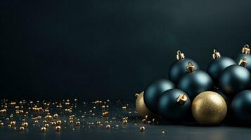 AI generated dark blue and gold christmas holiday card, photo