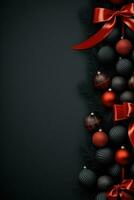 AI generated black and red christmas holiday card, photo