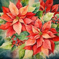 AI generated poinsettia watercolor illustration, watercolorist photo