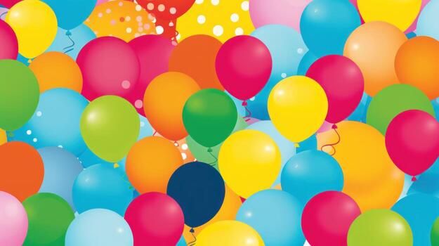 AI generated fun and playful balloon background featuring a mix of bright colors and patterns photo