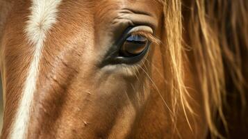 ai generado amable marrón caballo, con suave ojos y un curioso expresión foto