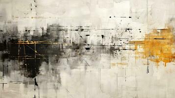 AI generated Generative AI, White, golden and black watercolor abstract painted background. Ink black street graffiti art on a textured paper vintage background, washes and brush strokes. photo