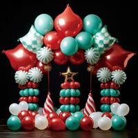 AI generated cheerful balloon display featuring a mix of traditional colors and fun patterns photo