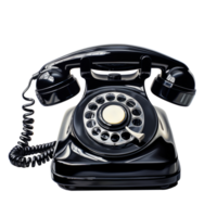 AI generated Black vintage telephone with a cord on transparent background created with generative AI technology png