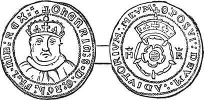 Coin of Henry VIII, vintage illustration. vector