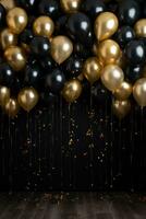 AI generated sophisticated black and gold balloon background photo