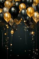 AI generated sophisticated black and gold balloon background photo