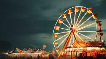 AI generated towering ferris wheel set against a lively carnival scene, perfect for showcasing your message photo