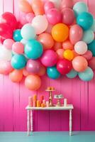 AI generated Make a statement with this bold and colorful balloon backdrop perfect for birthday celebrations photo
