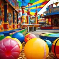 AI generated variety of carnival games against a colorful background. photo