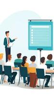 AI generated A teacher standing in front of a whiteboard explaining a concept to a classroom full of students photo