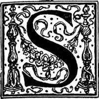 S, Ornate initial, vintage illustration vector