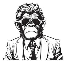Portrait of Monkey in suit. Hand drawn illustration. Vector