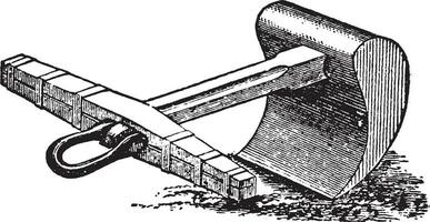Cast iron Mooring Anchor, vintage illustration. vector
