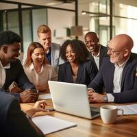 AI generated A group of diverse businesspeople gathered around a conference table photo