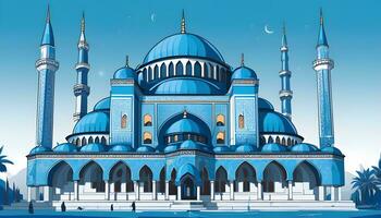 Beautiful Blue Mosque with blue sky background AI Generated image photo