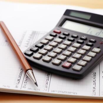 AI generated calculator and a pencil, representing math and problem-solving skills photo