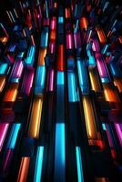 AI generated retro-inspired neon light pattern, featuring bright and bold colors against a dark background photo