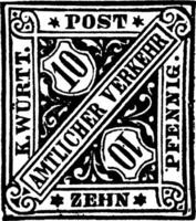 Wrtemberg Zehn Pfennig Official Stamp in 1881, vintage illustration. vector