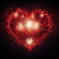 AI generated photo of fireworks in the shape of a heart, ideal for Valentine's Day or wedding-related promotions