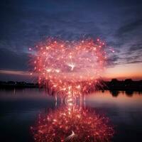 AI generated photo of fireworks in the shape of a heart, ideal for Valentine's Day or wedding-related promotions