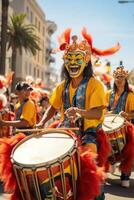 ai generado un vistoso desfile presentando continuar bailarines, león bailarines foto