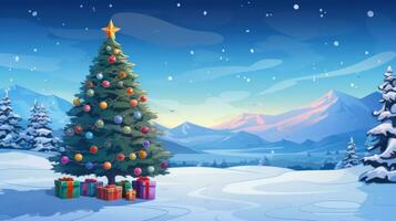 AI generated A beautiful Christmas tree with colorful lights and ornaments photo