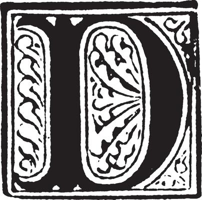 D, Letter, vintage illustration