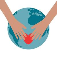 human hands over the earth globe vector