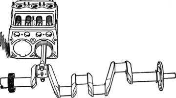 Building an Automobile Step 03 is Cylinders Showing Piston and Crankshaft, vintage illustration. vector