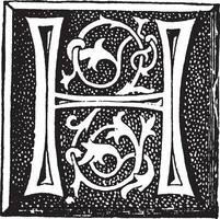 H, Ornate initial, vintage illustration vector