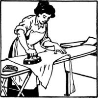 Woman Ironing Clothes, vintage illustration vector