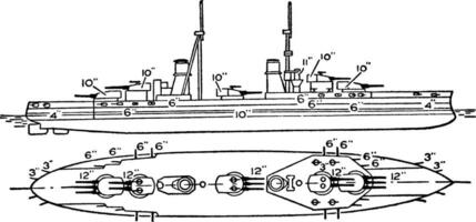 Caio Duilio Battleship Italian Navy, vintage illustration. vector