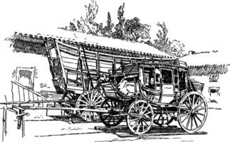 Stagecoach and Prairie Schooner, vintage illustration. vector