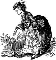 Woman Picking Flowers, vintage illustration vector