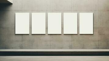 ai generado generativo ai, conjunto de cinco carteles burlarse de arriba, blanco minimalista fondo, obra de arte modelo foto