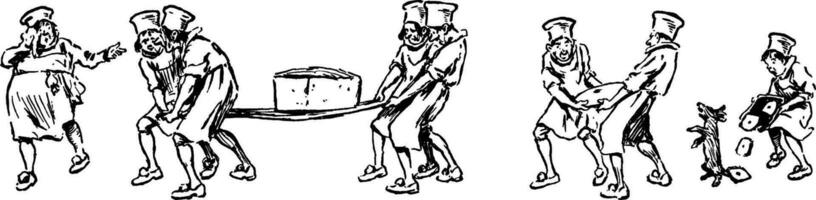 Kitchen Staff Carrying Food, vintage illustration vector