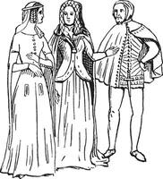 English Costume from the Time of Edward III, vintage illustration. vector