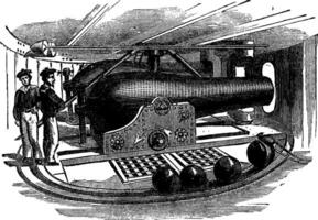 Interior of the Monitor Turret, vintage illustration. vector