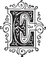 E, Ornamental letter, vintage illustration vector
