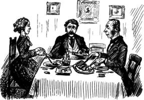 Dinner, vintage illustration vector