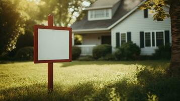 AI generated Generative AI, Real estate street sign or banner mock up, for sale blank photo