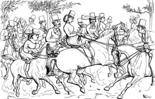 Group on Horseback, vintage illustration vector