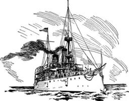 United States Protected Cruiser USS Olympia, vintage illustration. vector