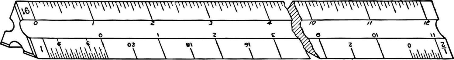 Architect Scale Ruler architectural drawings vintage engraving. vector