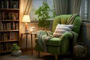 AI generated Cozy nook in matcha color photo