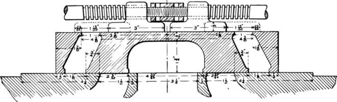 Close up View of Double Sliding Valve Gears from Steam Engine vintage illustration. vector