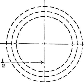 Inscribed Circle with Smaller Circles at Tangent Points Both Sides of the Large Circle Mechanical Drawing Exercise is given the perimeter and the ratio of the sides vintage engraving. vector